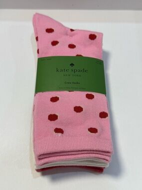 Kate Spade Crew Socks 3 Pack Pink Polka Dot Red Heart NWT One Size